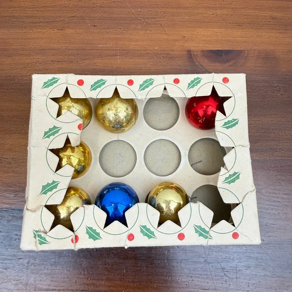 Vintage Glass Christmas Tree Ornaments Lot Commodore Japan Mixed Colors 3 Boxes